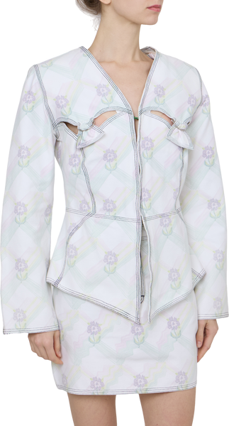 WHITE FLORAL CHECKS JACKET