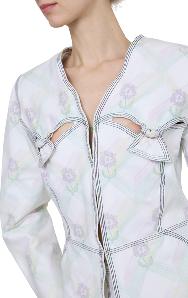 WHITE FLORAL CHECKS JACKET