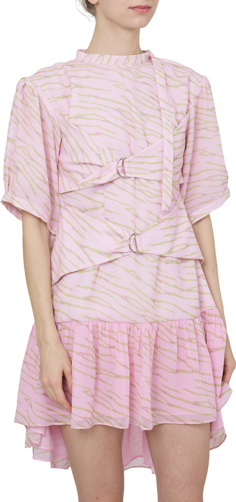 pink and white zebra dress The Show Your Stripes Morley Embroidered Trim Dress in Pink and White Zebra Print
