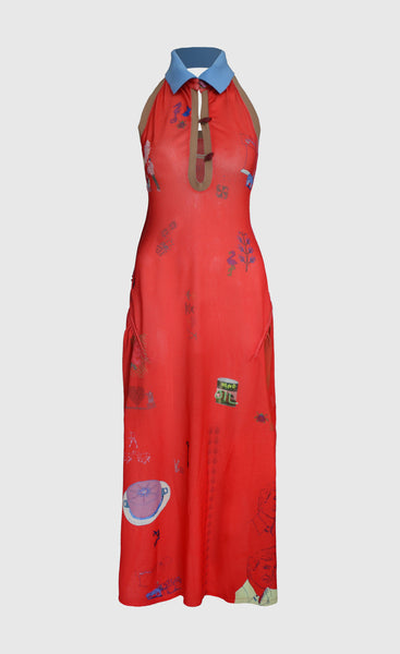 MAQLOUBA HALTER DRESS ORANGE