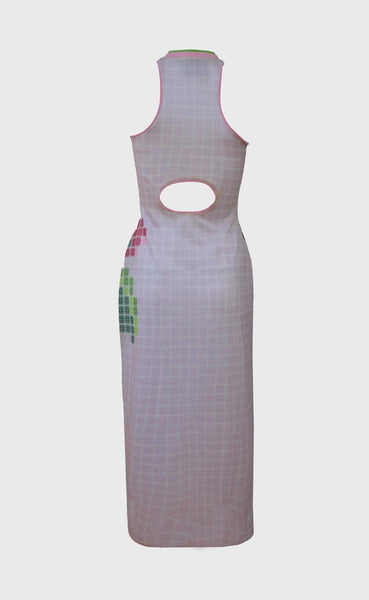 Pixel Damask Rose Knit Dress